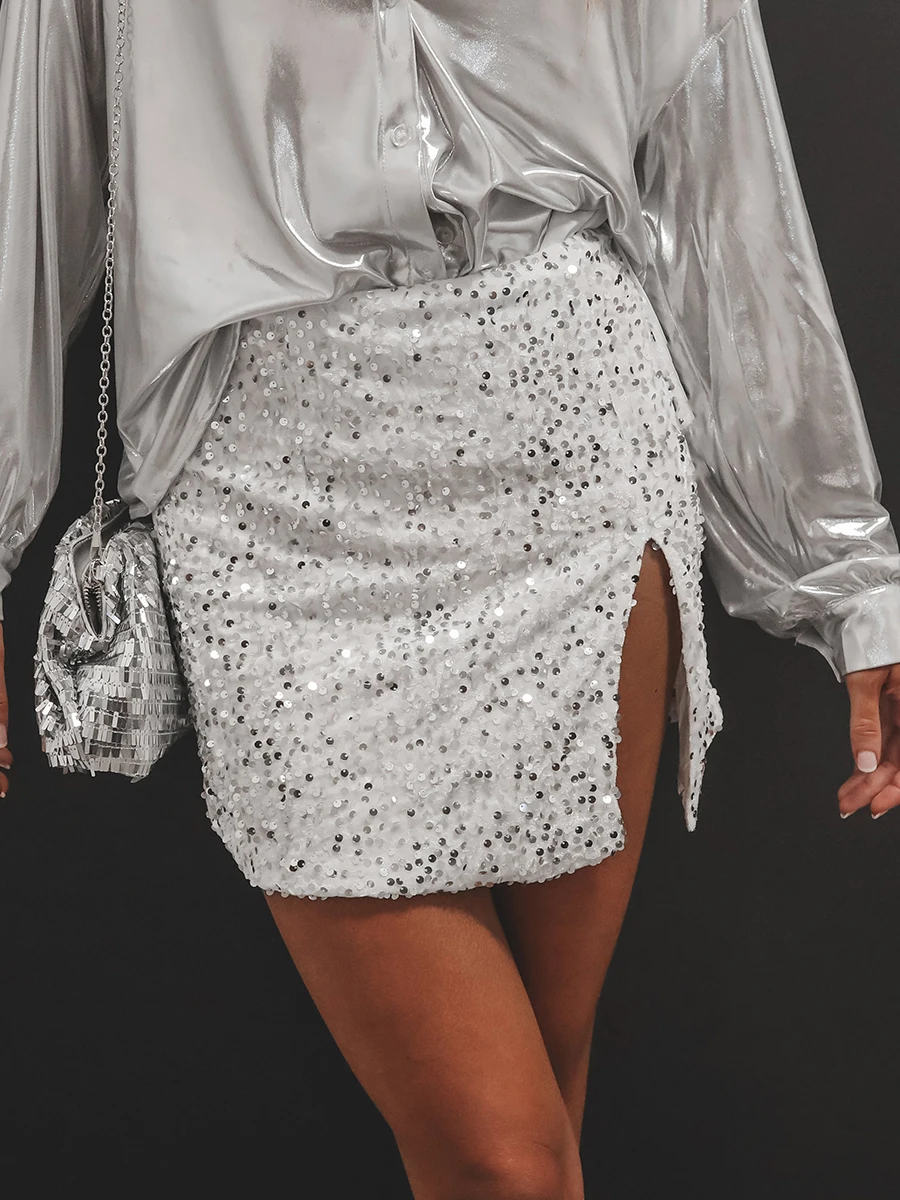 

Женская Блестящая мини-юбка с блестками, трапециевидная короткая юбка