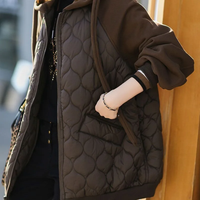 

Пуховик из хлопка для осени и зимы 2022, Женская плюшевая легкая и теплая хлопковая куртка с капюшоном