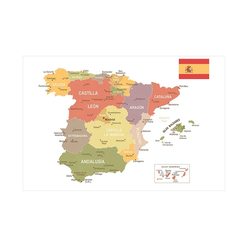 Spanish Map In Spanish Living Room Home Decoration School Supplies Non-woven Fabric Art Background Cloth 120*80cm