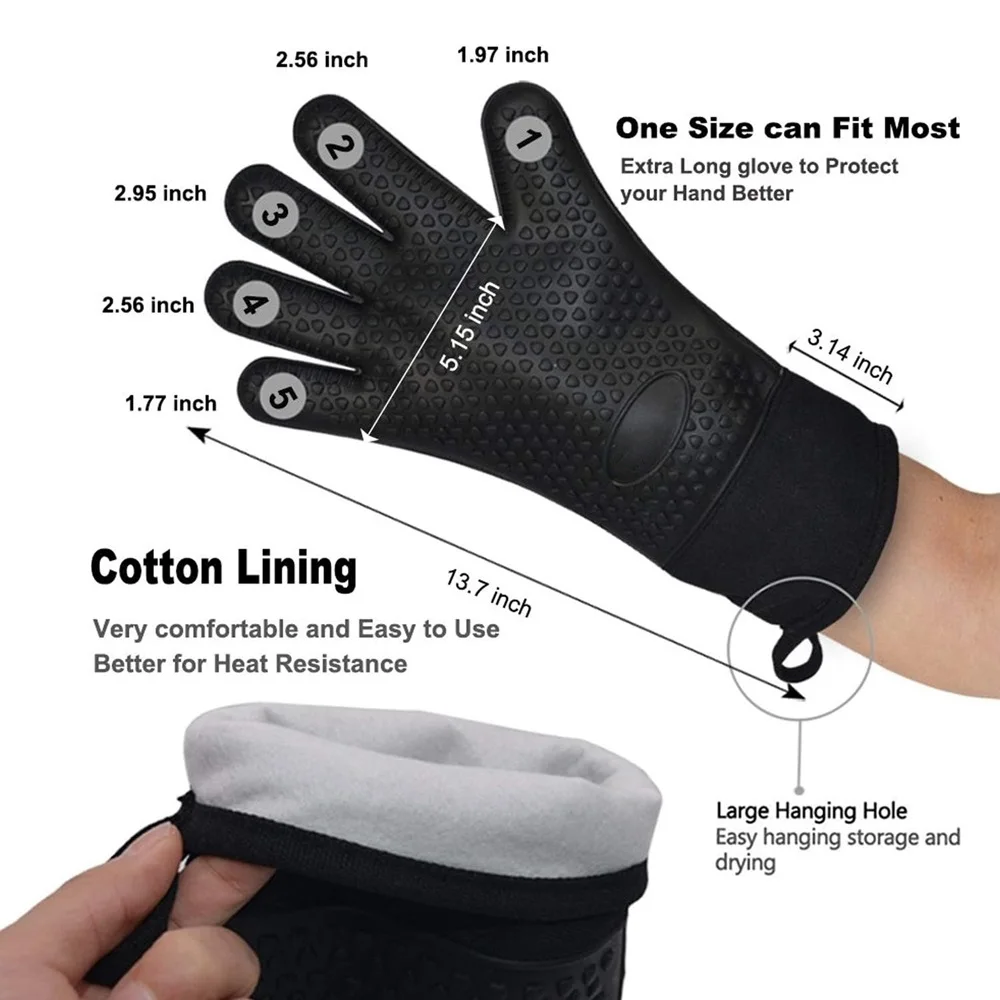Long Thick Silicone Gloves Heat-resistant Non-slip Microwave Oven Mitts Kitchen BBQ Baking Cooking Canvas Stitching Oven Gloves silicone oven mitts kitchen gloves silicone oven gloves