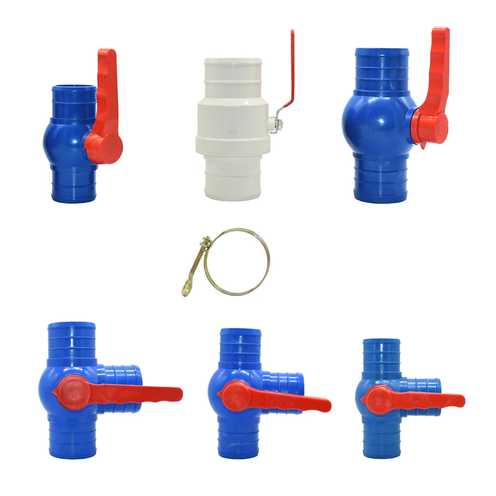 50/63/75/100 mm Water Pipe Plastic Ball Valve 1" 1.2" 1.5" 3-Way Quick Connector T-Type PVC PE Fast Connection 1Pcs