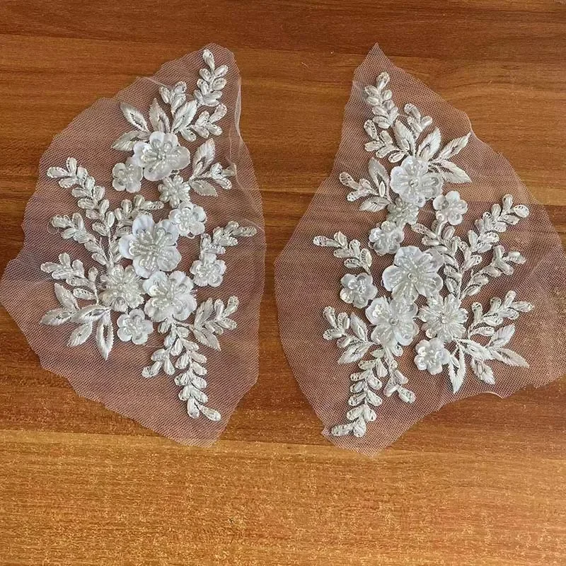 1Pair=2PCS/21*22CM 3D Beaded Flower Gown Appliques Sewing Patch,Lace Sequin  Embroidery Applique Sew On Patches For Dresses - AliExpress 15