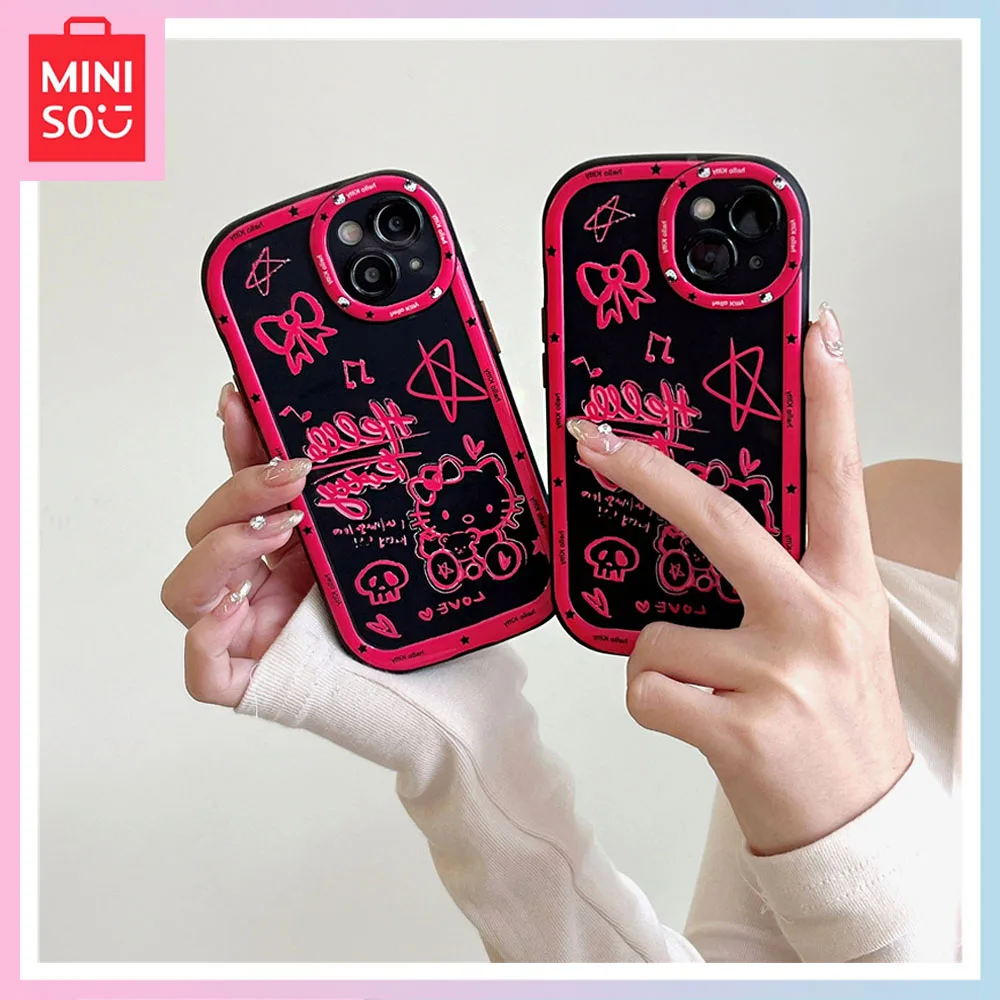 

Miniso Graffiti Bike Hello Kitty Apply iPhone15 Cartoon 14Promax Phone Case 13 New 12/11 Fall Proof Girl Birthday Christmas Gift