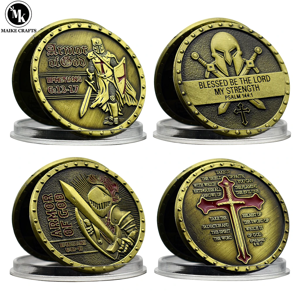 

Armour of God Ephesians Challenge Coin Knight Templar Cross Christ Soldiers Crusader Commemoration Coin Collecction Gift