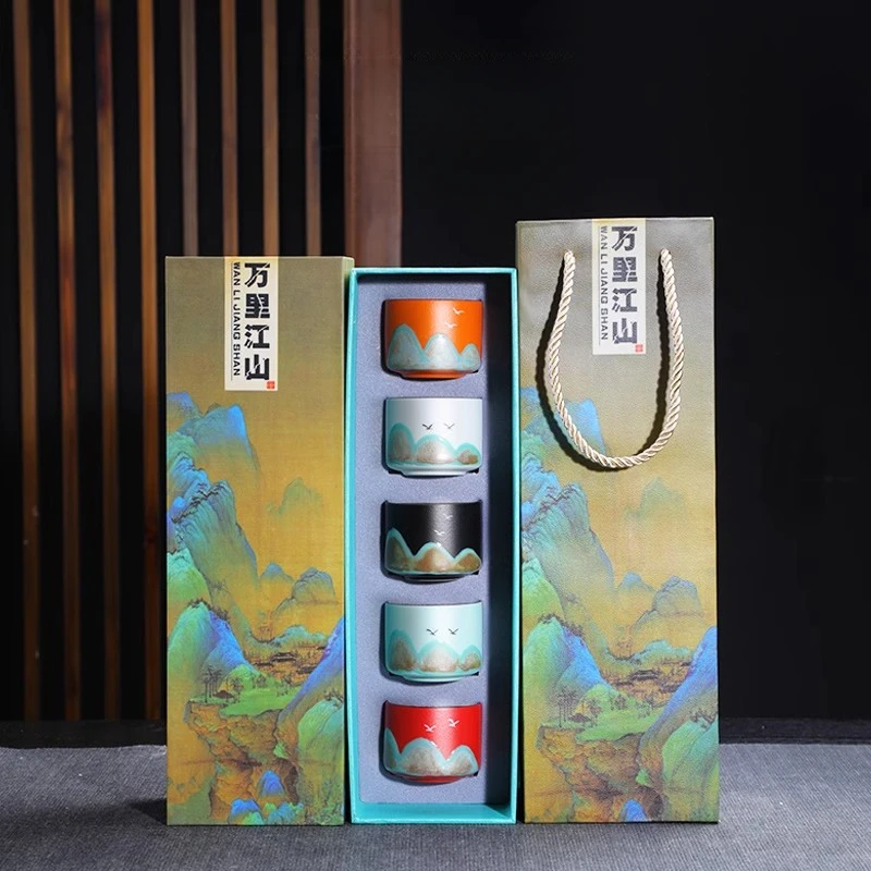 GIANXI Chinese Ceramic Small Teacup Set Hand-Painted High-End Ceramic Gift Tea Set Home 4/5 Pieces Teacup