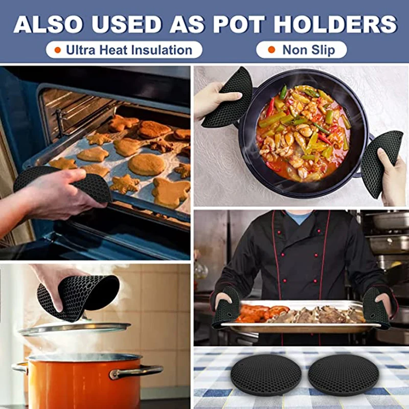 Silicone Mats, Hot Pot Holders Insulation Mat Pad with Hanger Holes, Non  Slip Durable Food Grade Coasters Heat Resistant Hot Pads Pots Pans Bowl  Mats