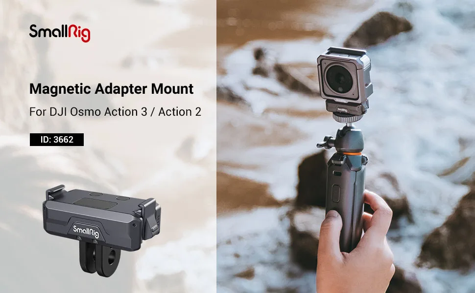 Magnetic Adapter Mount for DJI Osmo Action 4 /3 / 2 w Adapter Connection & 1/4”