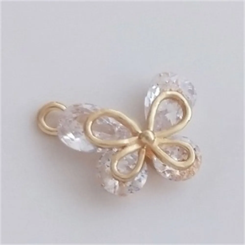 14K Gold Zircon Butterfly Pendant Handmade DIY Bracelet Necklace Earrings Ear Jewelry Pendant Handmade Charm Pendant K284