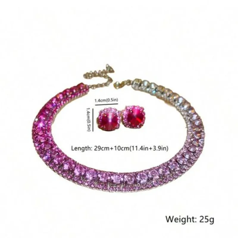 Jewelry Sets Luxury Crystal Necklace Earrings Pink ABcolourful for Women Weddings Party Accessories