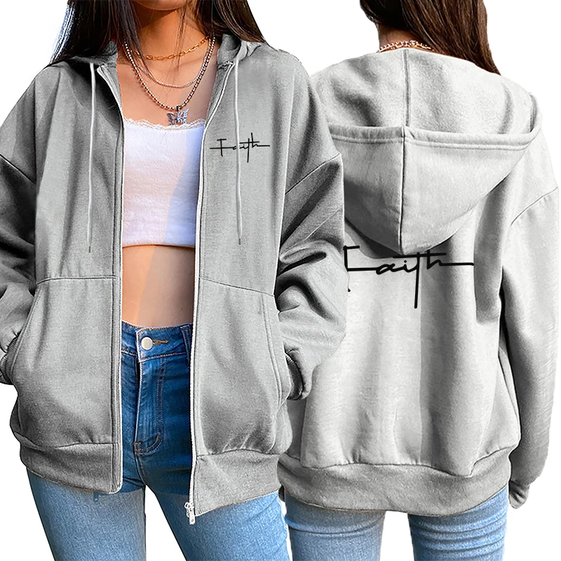 Daily Fashion Casual Jogging Top Women Zipper Cardigan Hooded Sweatshirt Printing Clothing Lady Versatile Sport Coat Comfortable 2