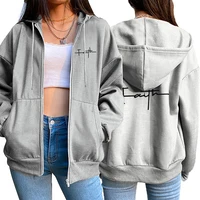Daily Fashion Casual Jogging Top Women Zipper Cardigan Hooded Sweatshirt Printing Clothing Lady Versatile Sport Coat Comfortable 2