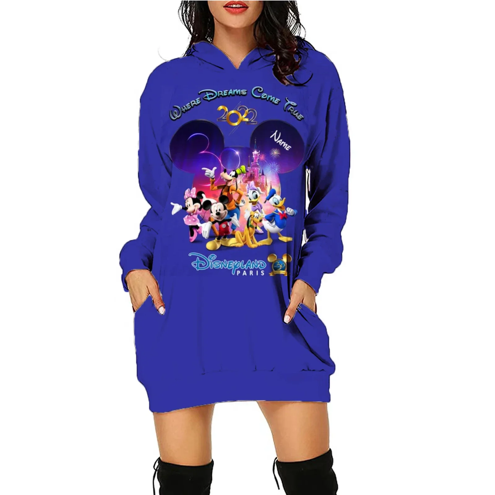 

New Disneyland Paris 30th Anniversary 3D Hoodie Women's Sweater Dress Casual Sexy Hoodie Dress Party Long Sleeve Dress