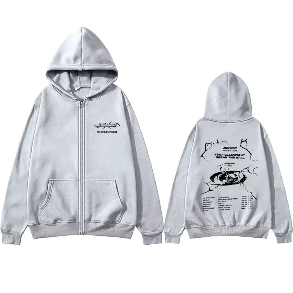 Korean Boy Team Ateez World Tour The Fellowship Break The Wall Graphic Zipper Hoodie Men Women Fashion Oversized Zip Up Jacket
