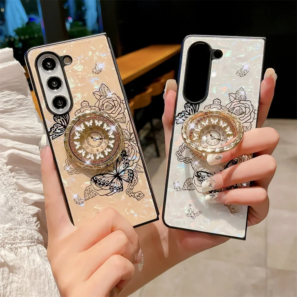 Luxus-Design Schmetterling Glitzer Metallring Hülle für Samsung Galaxy Z Fold 6 5 Z Fold 4 5G Stoßfeste Klapphülle Hochglanz_voghion.com