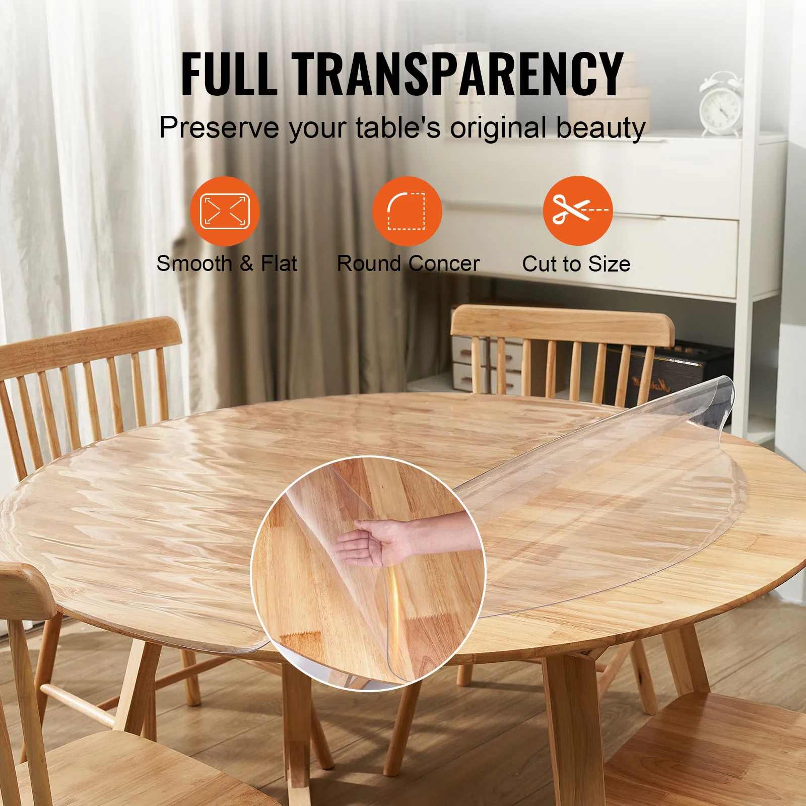 VEVOR Round PVC Tablecloth Anti-hot Table Mat Transparent Soft Glass Waterproof Oilproof Table Cloth Mat Clear Protector 1.5mm