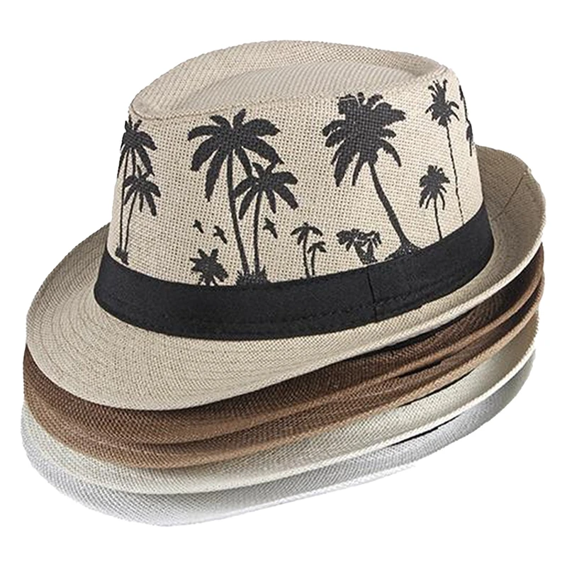 

Summer Party Jazz Caps Beach Volleyball Sport Hats Straw Weave Chapeau Wide Brim Panama Male Dance Hat Cowboy Cap Coconut Tree
