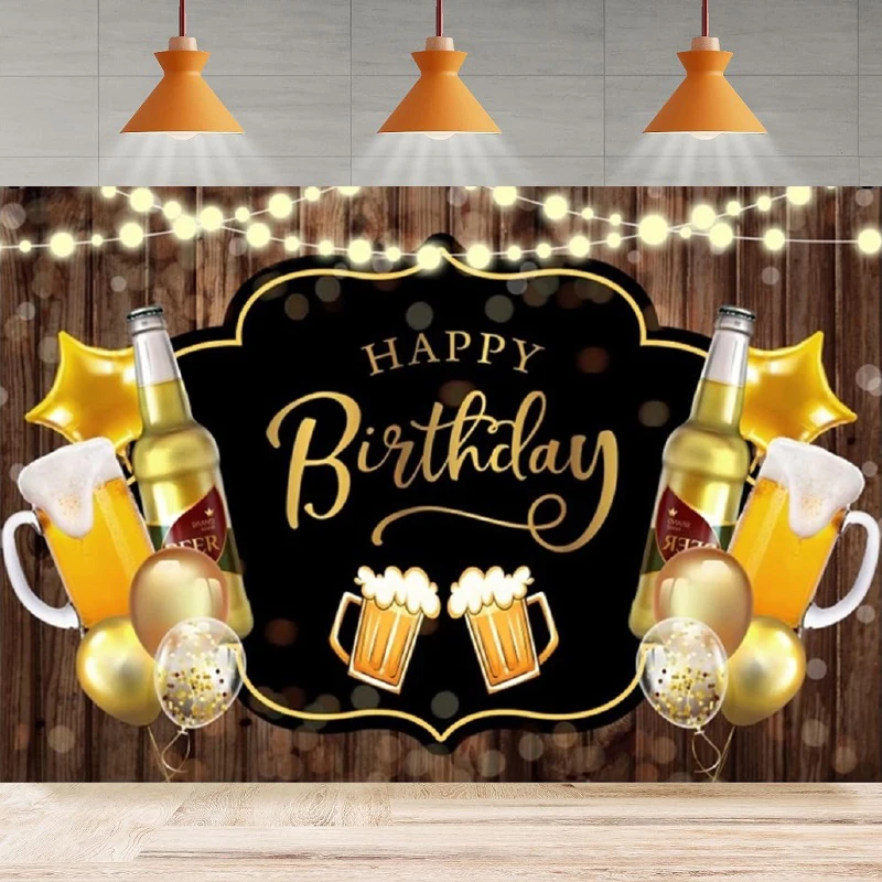 

Фон для фотосъемки с изображением рустикальных деревянных жевательных надписей и пива с днем рождения, блестящий фотографический фон для фотосъемки