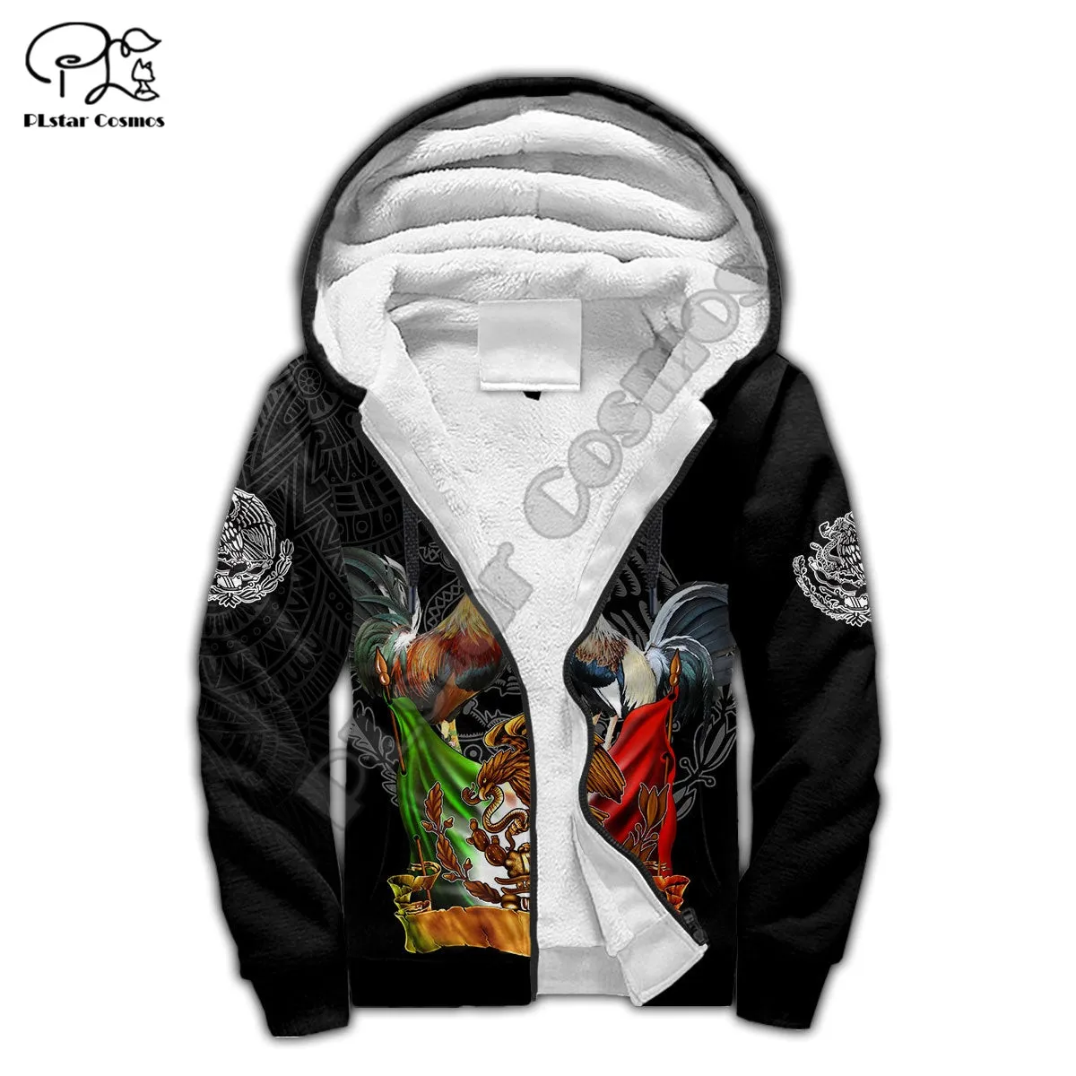 PLstar Cosmos Beautiful Rooster 3D Printed 2022 Winter Clothing Casual Warm Hood Thick Coat Zipper Man Fleece Hoodies Jacket R26