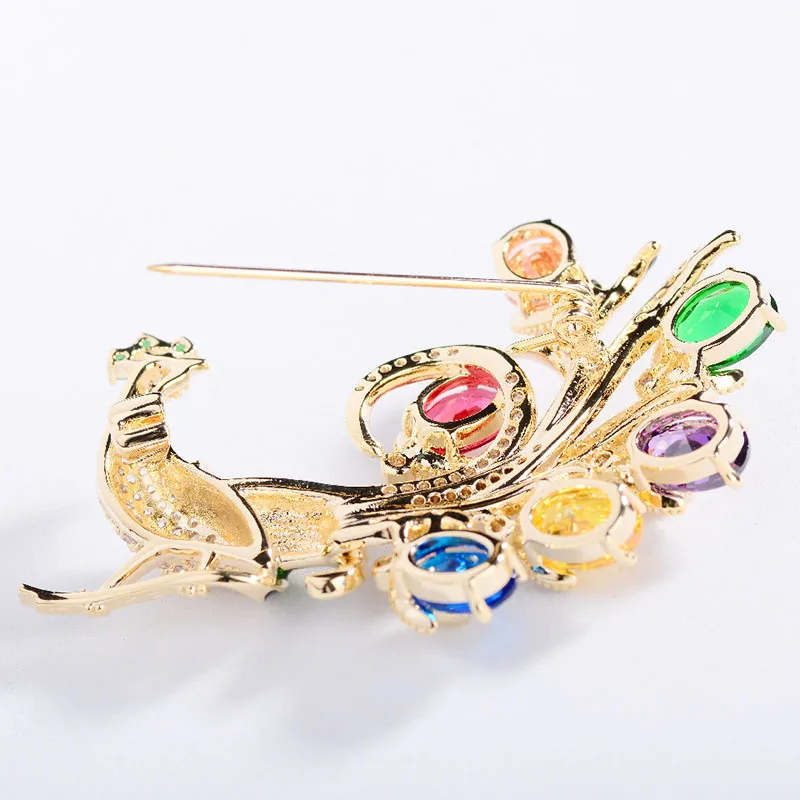 OKILY Delicate Colorful Zircon Peacock Brooches Elegant Enamel Animal Bird Pin and Brooch for Woman Accessories Trendy Jewelry