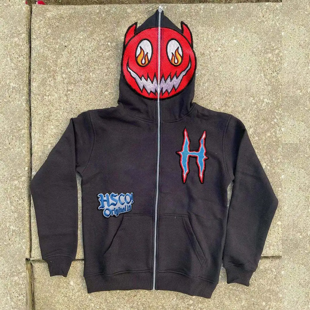 Y2K trendy brand new style the most variety of full skeleton languid style 3D digital print hooded long sleeve zipper sweatshirt