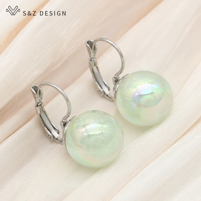 S&Z DESIGN New Fashion 585 Rose Gold Color Round Colorful Bead Drop Earrings For Women Wedding Elegant Jewelry Trendy Eardrop