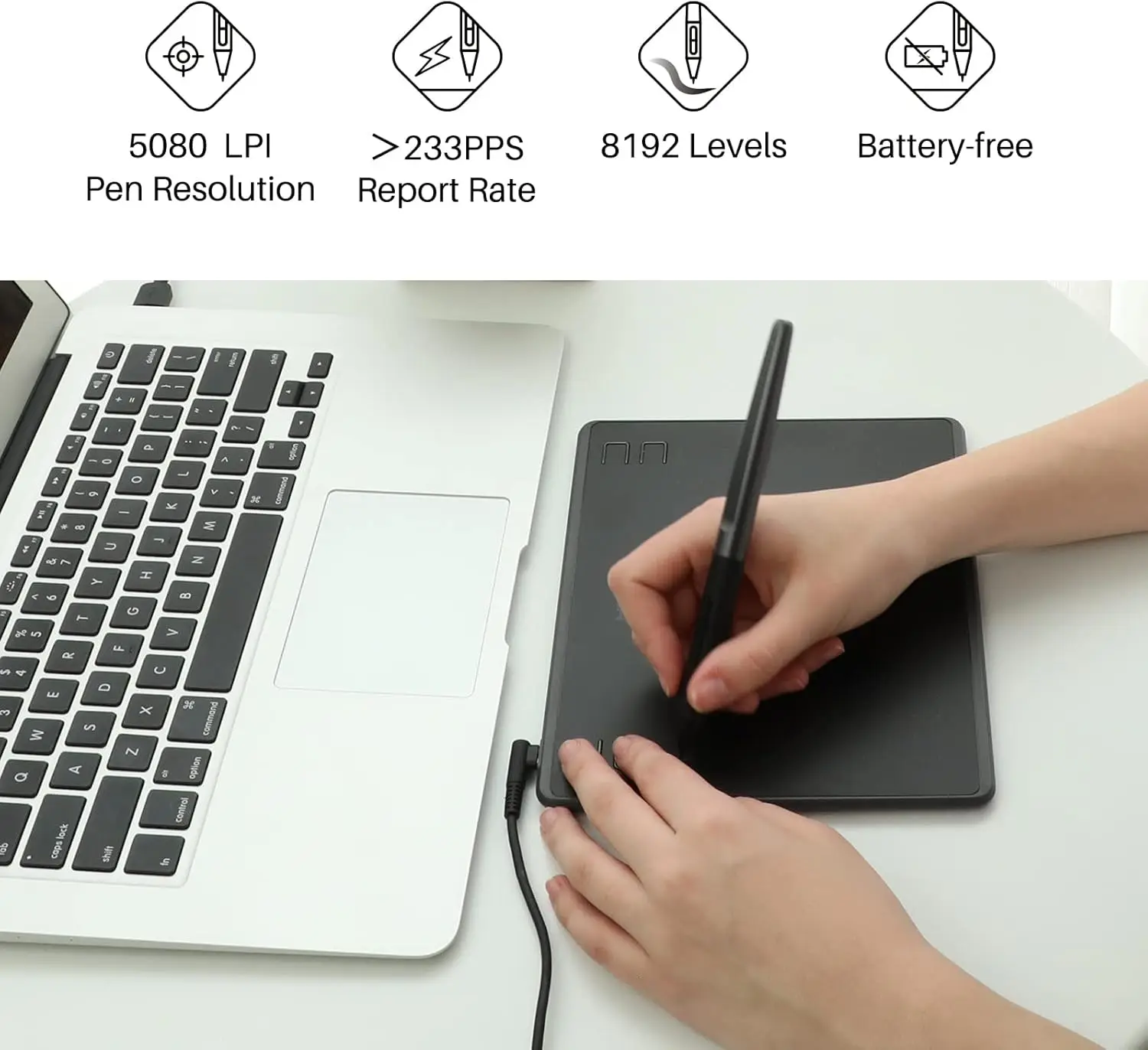 HUION HS64 6x4 인치 그래픽 그리기 태블릿 안드로이드 Windows 및 macOS용 배터리가 필요 없는 스타일러스가 포함된 전화 태블릿 페인팅 도구