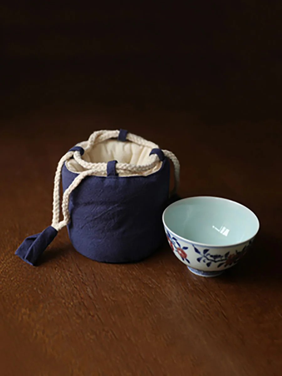 Solid color thickened cotton cloth holds travel bag, tea cup, tea set, tea pot cover