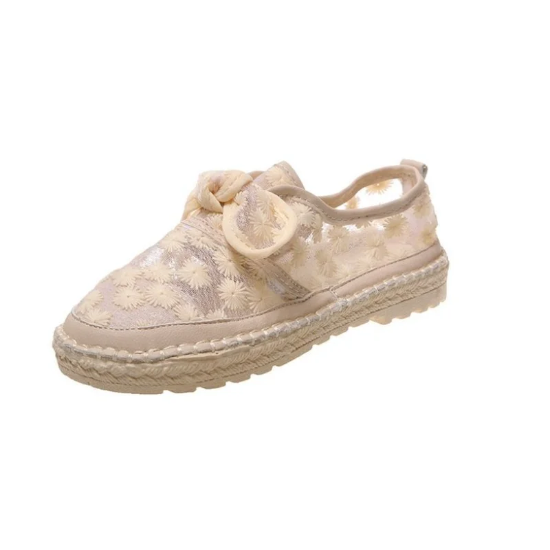 Women's Breathable Mesh Flower Lace Casual Shoes Fashion Flats Shoes Shallow White Loafers 35-40