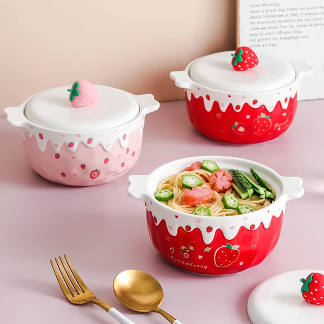 700ml Ceramic Frog Shaped Ramen Noodles Bowl Kawaii Cartoon Tableware Kids  Eatting Soup Binaural Bowl with Lid and Handle