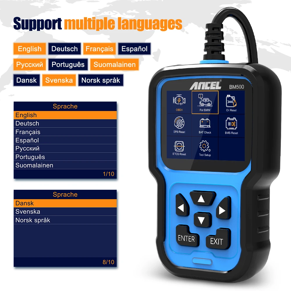 ANCEL BM500 OBD2 Scanner Airbag EPB SAS CBS Reset Full System OBD 2 Diagnostic for BMW Car Diagnostic Tool 5