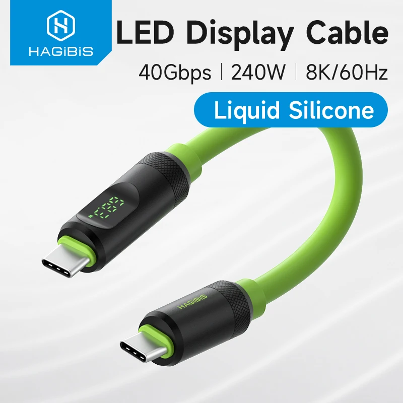 Hagibis-Cable corto USB C a USB C, carga rápida PD 240W, 40gbps, pantalla LED, Compatible con Thunderbolt 4/3, iPhone 15