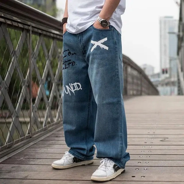 WANYNG pants for men Men's Fashion Plus-Size Elastic Waist Loose Jeans  Street Wide Leg Trousers Pants Casual Blue L - Walmart.com