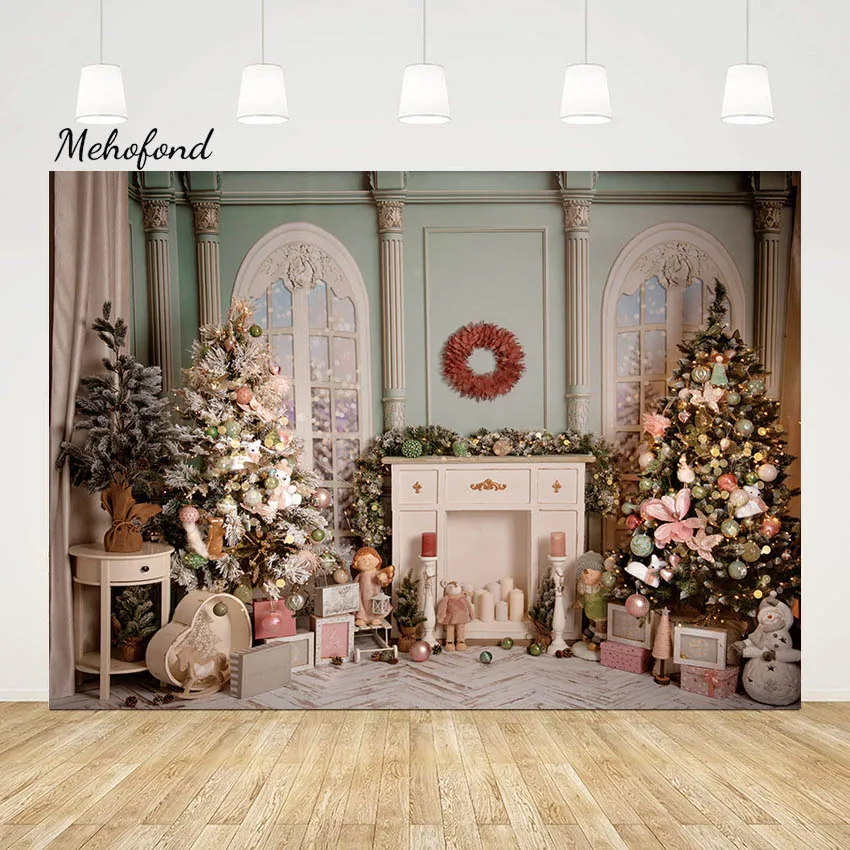 

Mehofond Christmas Fireplace Backdrop for Photography Xmas Tree Gift Toys Baby Portrait Decor Festival Party Photo Background