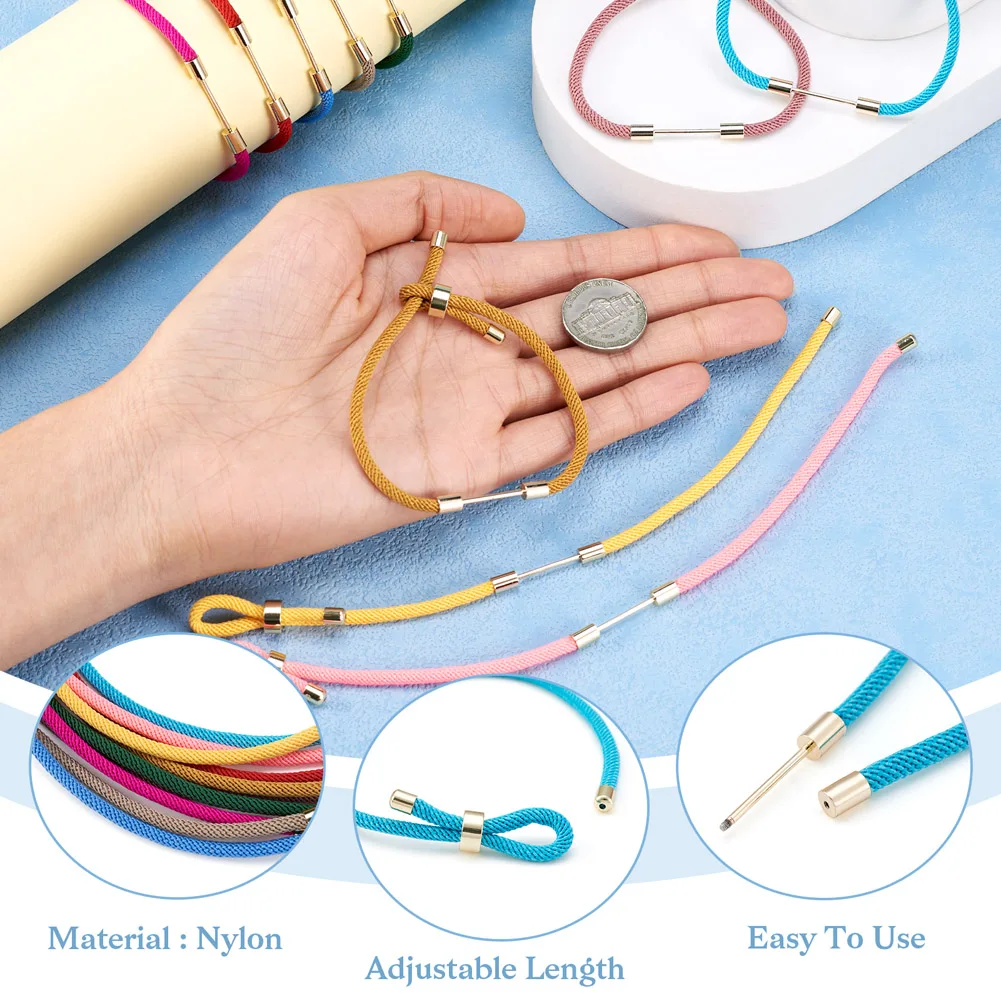10Pcs Braided Nylon Cord Bracelet Making With Gold Color Brass End Cover For DIY Handmade Bracelet Bangle Jewelry nylon cord bracelet