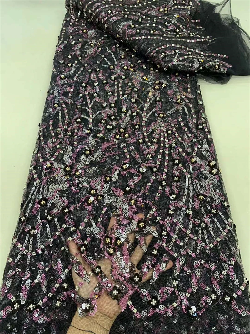 

Madison African Sequins Beaded Groom Lace Fabric High Quality French Tulle Lace Fabric 2024 Embroidery Nigerian Lace Fabrics