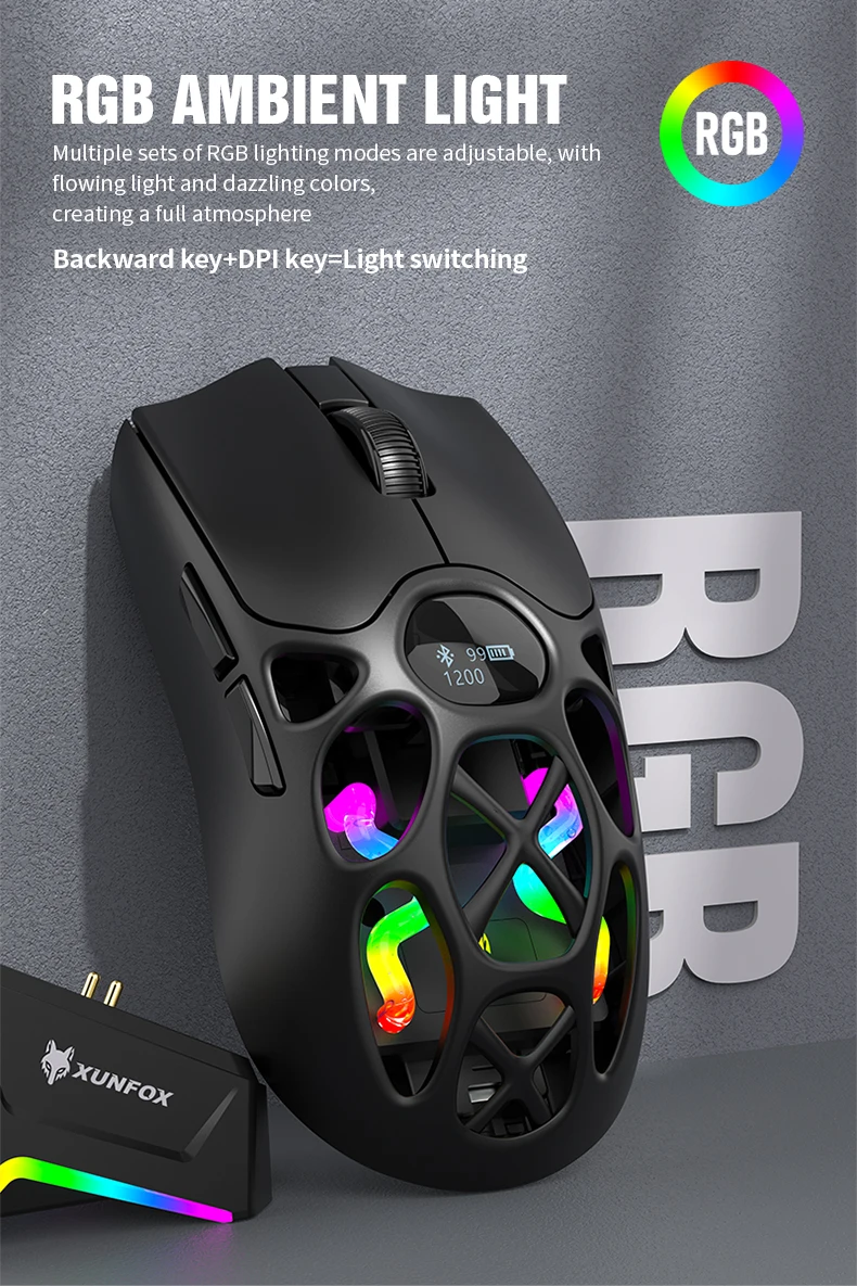 XUNFOX Wireless 2.4g Mouse Lightweight Competitive Game Mouse Charging Bluetooth Three-mode 1K Return Rate 12000DPI Computer
