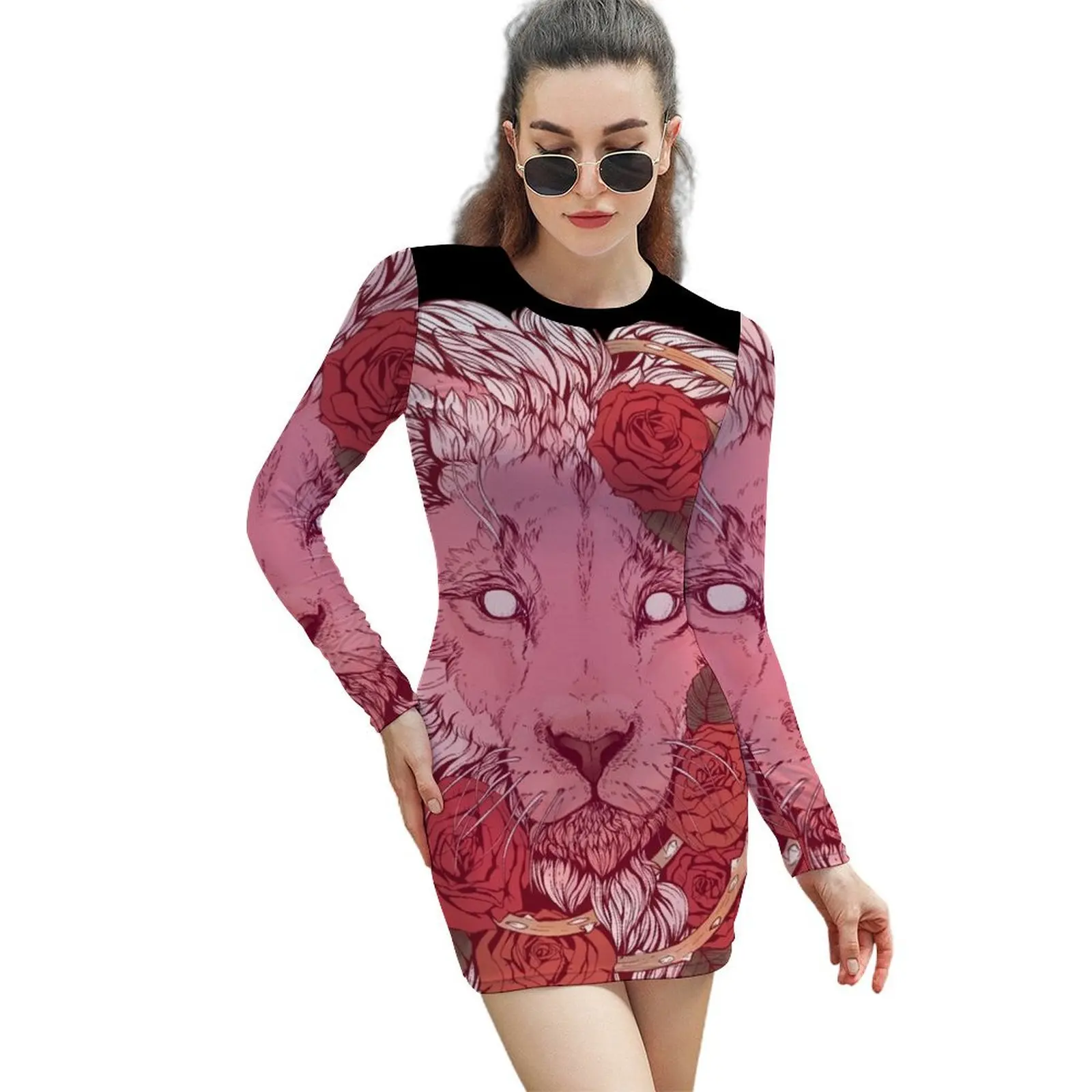 Lion of Roses Long-Sleeved Sheath Dress womens clothing african dresses for woman