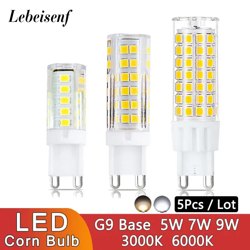 5개/세트 G9 LED 전구 5W 7W 9W 세라믹 코어 램프 AC 220V 고전압 드라이버 불필요 깜빡임 없는 SMD2835 화이트/웜 램프