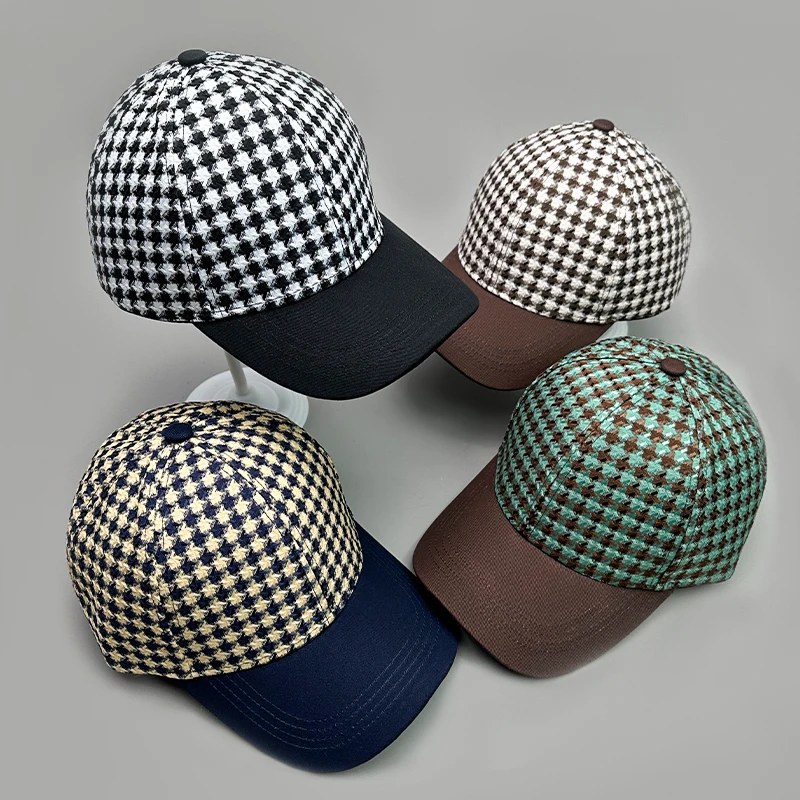 Hahnentritt Farbblock Baseball Kappe Baumwolle Neue Männer Frauen Sonnencreme Überprüfen Vielseitig Mode Lässig Lüften Straße Retro Casual