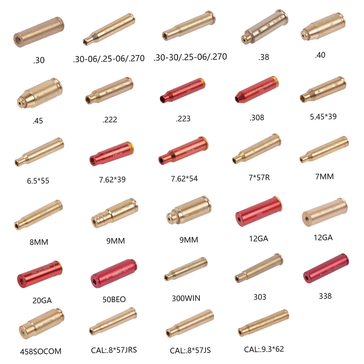Laser Bore Sight Brass Boresight CAL Cartridge Bore Sighter For Scope Hunting .223 .308 9MM 7.62x39 7.62X54 12GA Gauge