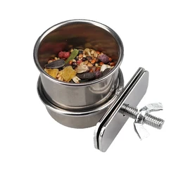 Stainless Steel Parrot Feeding Bowl with Clamp Holder - Bird Cage Accessory Dish and Drinking Feeder - Diameter 10cm (As the picture)