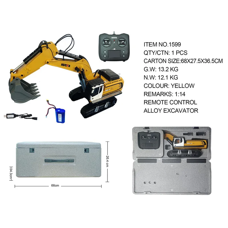 Huina 1599/599 All Alloy Engineering Vehicle 24 Channel Remote Control Electric Multifunctional Excavator Outdoor Simulation Toy 4