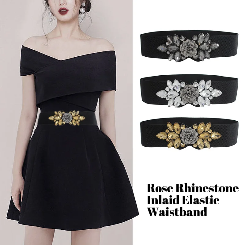 Luxury Rhinestone Dress Belts Women Colorful Crystal Gem Elastic Waistband  Ladies Corset Belt Summer Dress Accessories