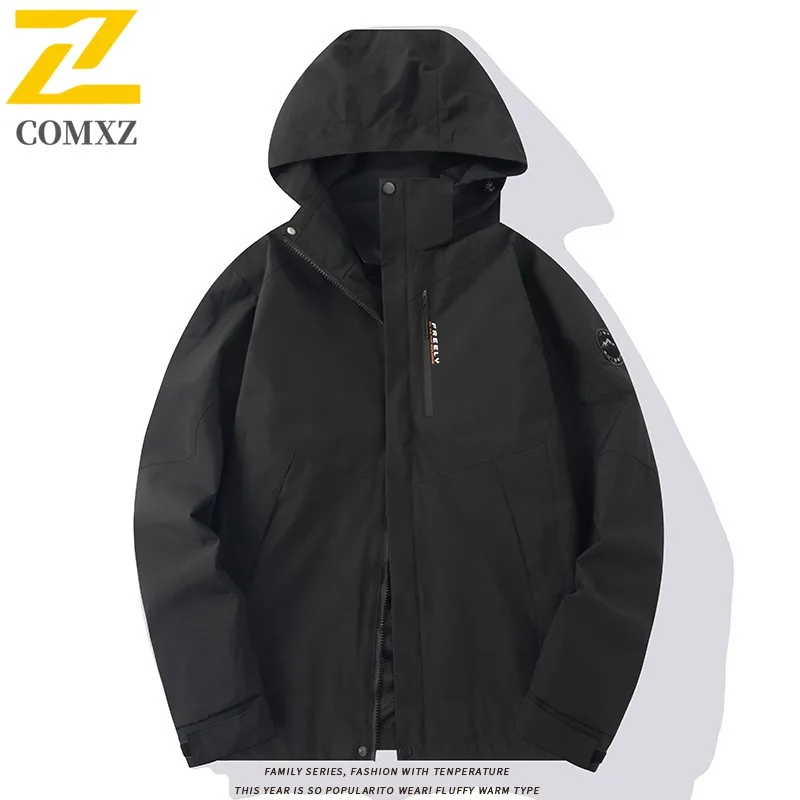 COMXZ Rainproof Coat Windproof Waterproof Hooded Detachable Work Climbing Biker Jacket Camping Scratch Resistant Men's Outerwear