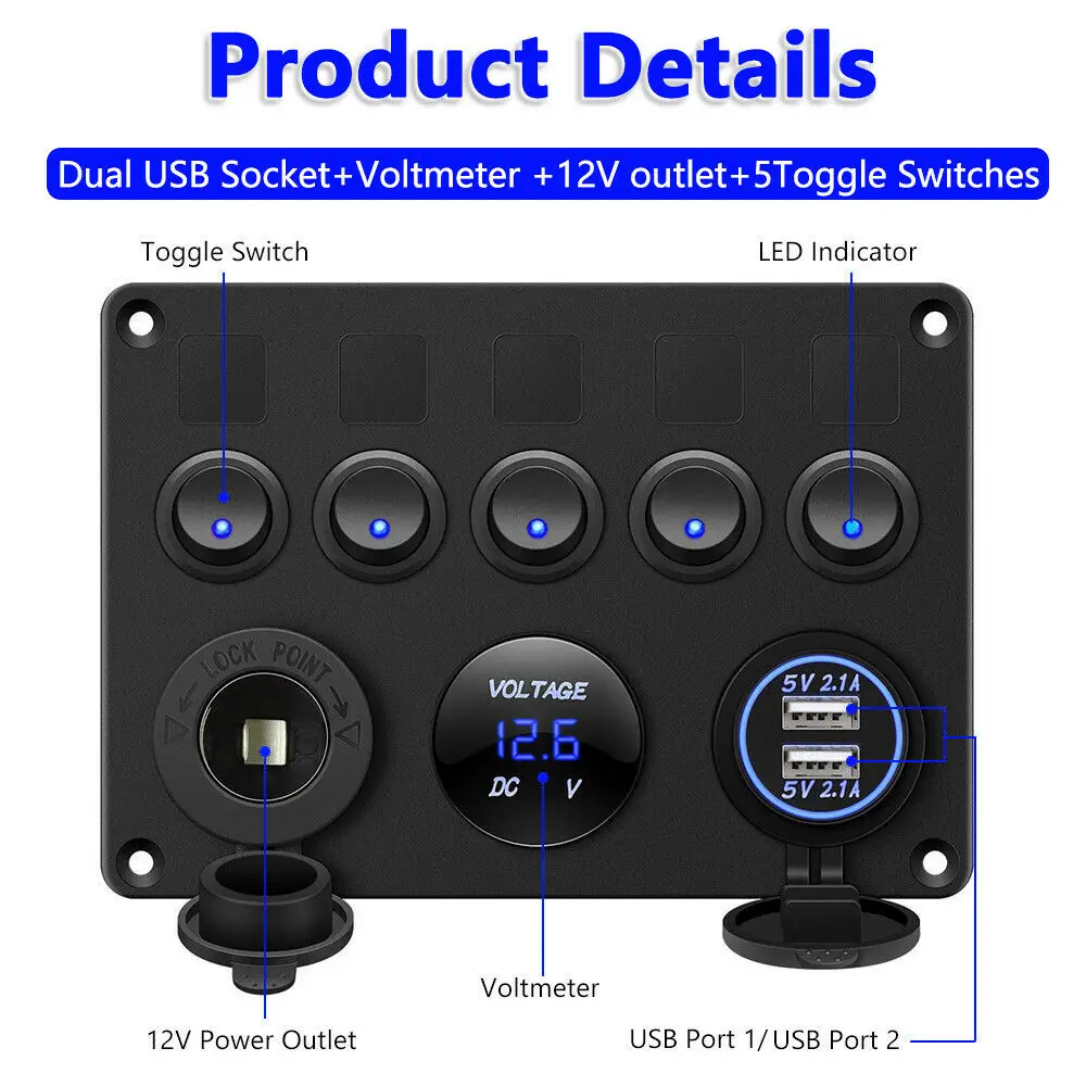 5 Gang 12v / 24v Boîte à fusible en ligne Panneau de commutation