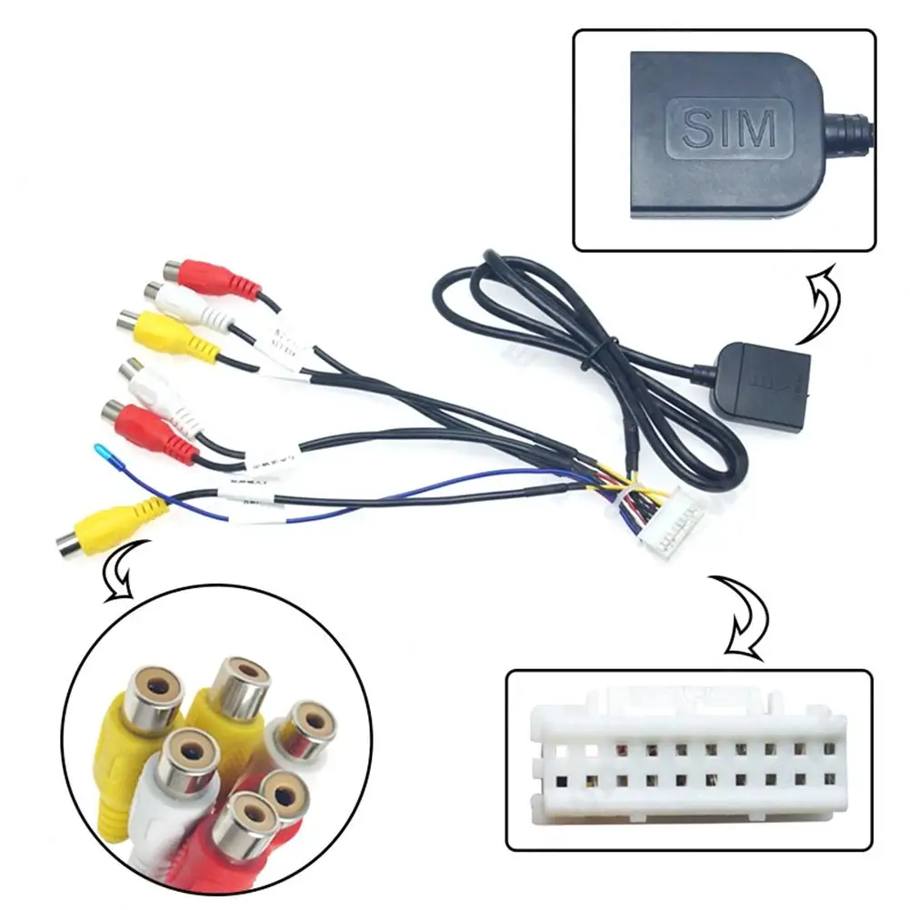 Car Audio and Video Cable Aux Male Stereo to RCA Female Audio Video AV Adapter Cable With 4g Card Slot Extended Interface