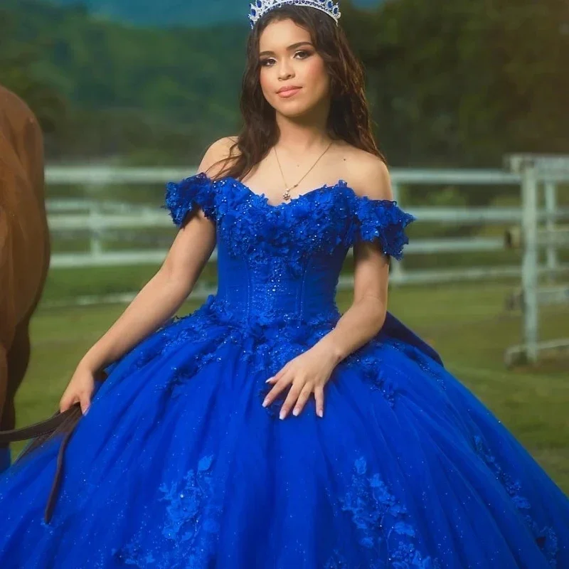ANGELSBRIDEP Off the Shoulder Ball Gown Quinceanera Dress Applique Lace Beading Floral Sweet 16Party Princess Dress Customized