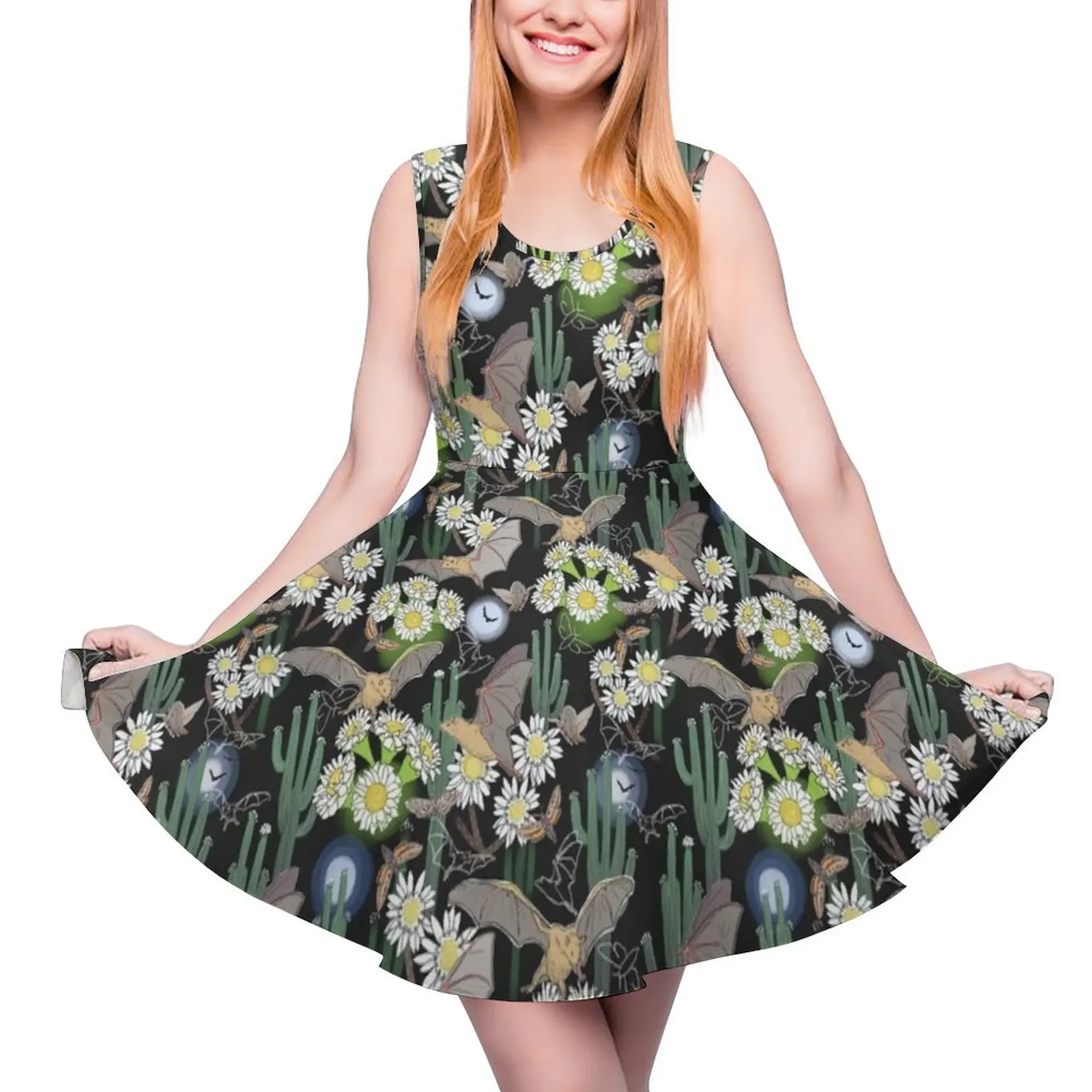

Bats, Moths and Cactus Flowers in Desert Moonlight Round Neck Dress purple dress prom dress african dresses for woman