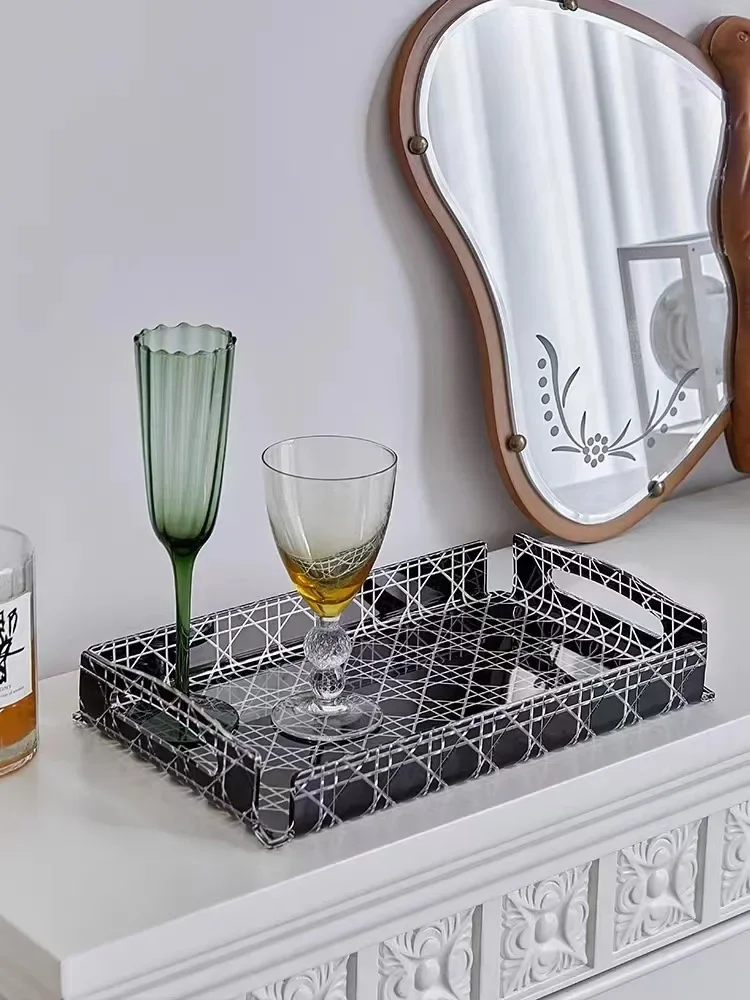 Description Picture 4 of itemVine Pattern Jewels Tray Aromatherapy Organizer Plate Living Room Acrylic Coffee Table Tea Cup Storage Trays Luxury Home Decor