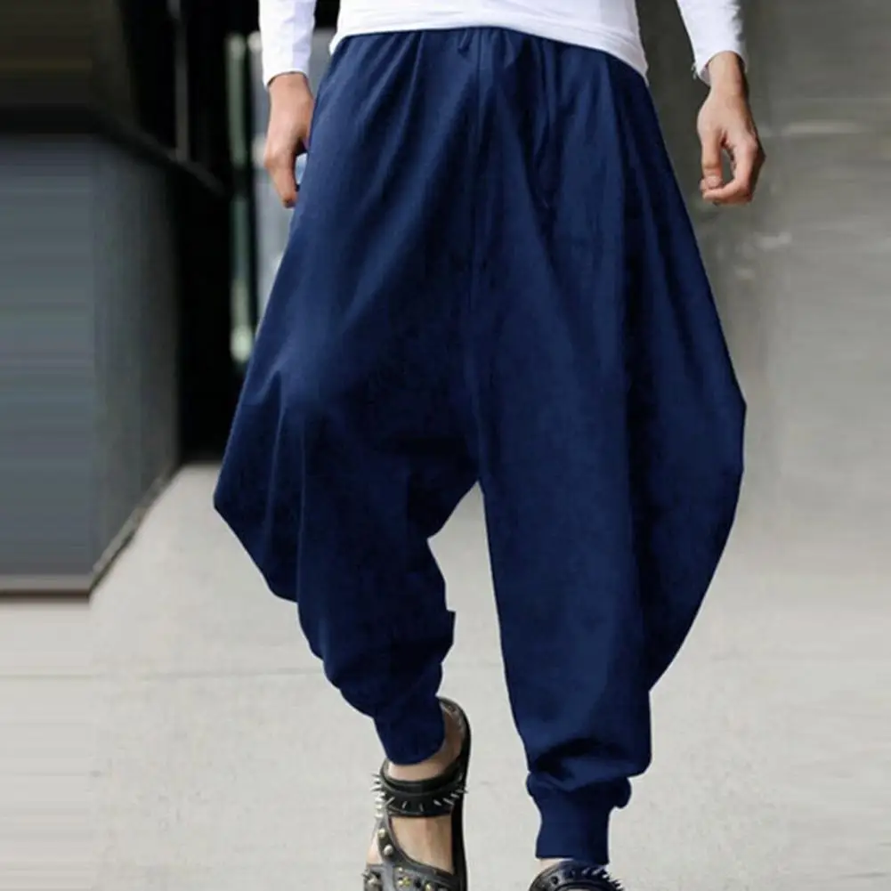 Men Harem Baggy Pants Men Hakama Linen Casual Wide Leg Mens Pants